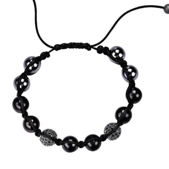 Shamballa ✦ Adjustable Bracelet ✦ Shungite & Hematite Black Diamond Unisex - Picture 1 of 5